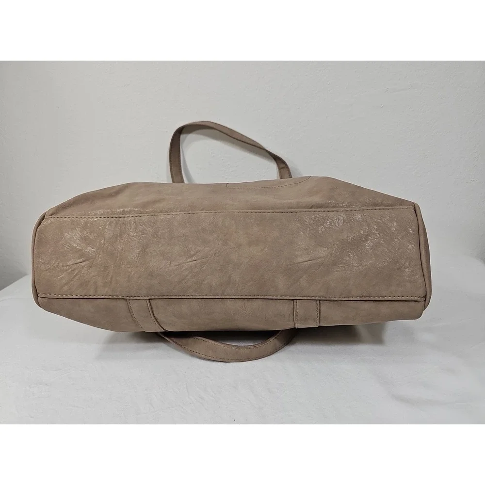 MultiSac Large Taupe Faux Leather‎ Career Shoulder Tote w/ Laptop Zip Sleeve